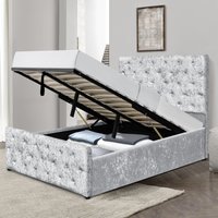 Crushed Velvet Diamante Chesterfield Ottoman Bed - Silver / Double