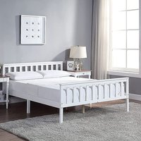 Double Bed Frame 4ft 6 Solid Pine White Wooden Bed - White / Yes