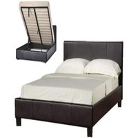 Chocolate Faux Leather Storage Ottoman Bed - Brown / Small Double / No