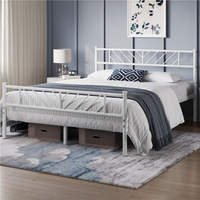 Metal Bed Frame with Arrow Design Headboard and Footboard - White / King