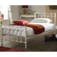 Oxford Vintage Metal Bed with Brass Spun Finials - White / Small Single