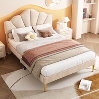 Velvet Upholstered Bed with Height adjustable Headboard  Beige  Double | Bed Sava