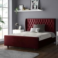 Aurora Chesterfield Wing Plush Velvet Bed Frame with Matching Buttons - Burgundy / King