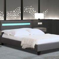 Fabric Modern Bed Frame With LED Light Grey Dark Grey - Dark Grey / King