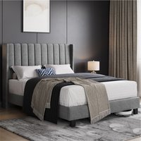 Yaheetech Upholstered Bed Frame with Channel Tufted Headboard  Light Grey  King | Bed Sava