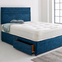 Divan Bed Base with 24" Striped Headboard - Midnight Blue / 198cm / King / 4x Drawers