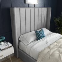 Oxford Panel Lined Upholstered Soft Velvet Bed  - Grey / Single