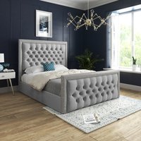 Venice Glitter Border Upholstered Soft Velvet Bed Frame - Grey / Small Double