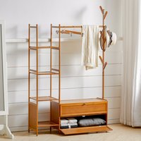 Bamboo Clothes Rails Free-Standing Coat Rack for Living Room, Bedroom, Hallway - Brown