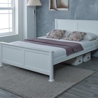 Solid White Wooden Madrid Bed Frame - Satin White / Double