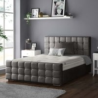 Cube Chesterfield Plush Velvet Bed Frame with Diamonds - Grey / Single
