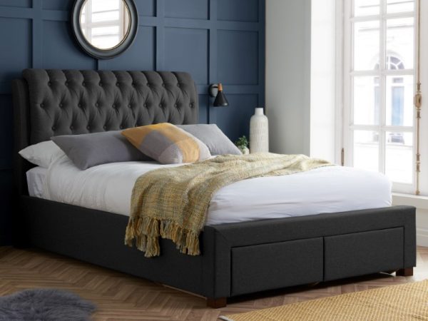 Birlea Valentino 2 Drawer Double Charcoal Fabric Bed | Bed Sava