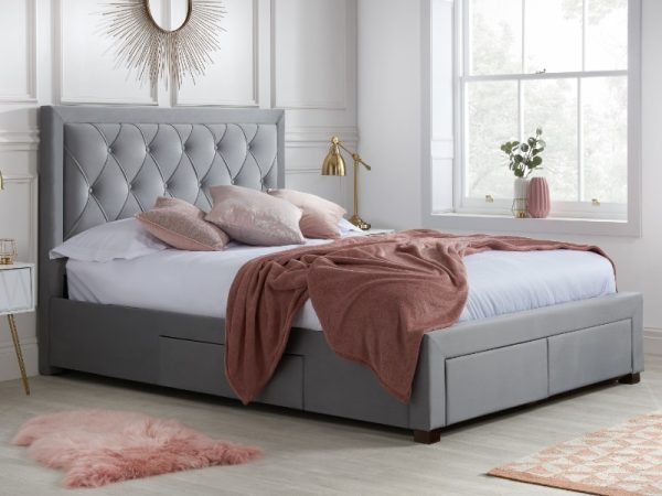 Birlea Woodbury Grey Double Grey Fabric Bed | Bed Sava
