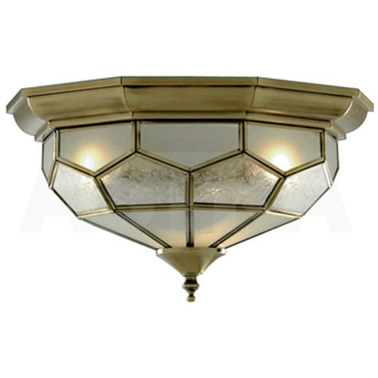 Antique Brass Flush Light With Clear Frosted And Sanded Glass | Bed Sava