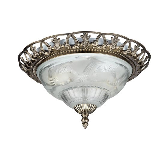 Antique Brass Flush Ceiling Light With Clear And Frosted Glass | Bed Sava