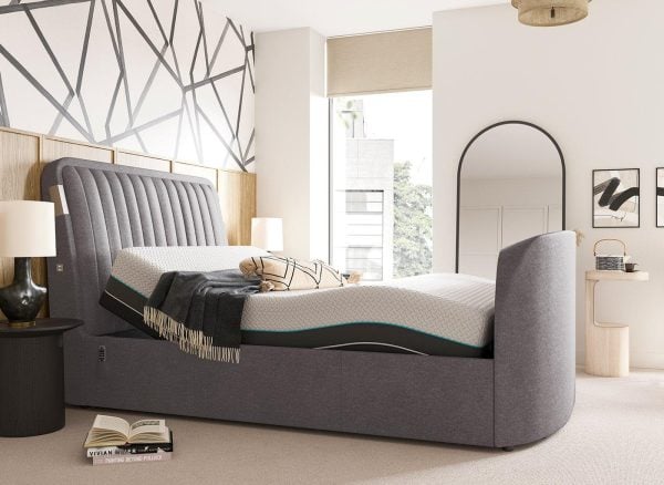 Yokohama Sleepmotion Adjustable Velvet Finish Dolby Atmos TV Bed Frame  50 King  Grey | Bed Sava