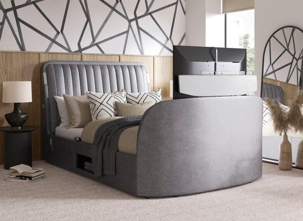Yokohama Ottoman TV Bed with Surround Sound  46 Double  Grey | Bed Sava