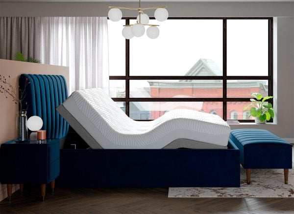 Mount Sleepmotion Adjustable Velvet Finish Bed Frame  60 Super King  Blue | Bed Sava
