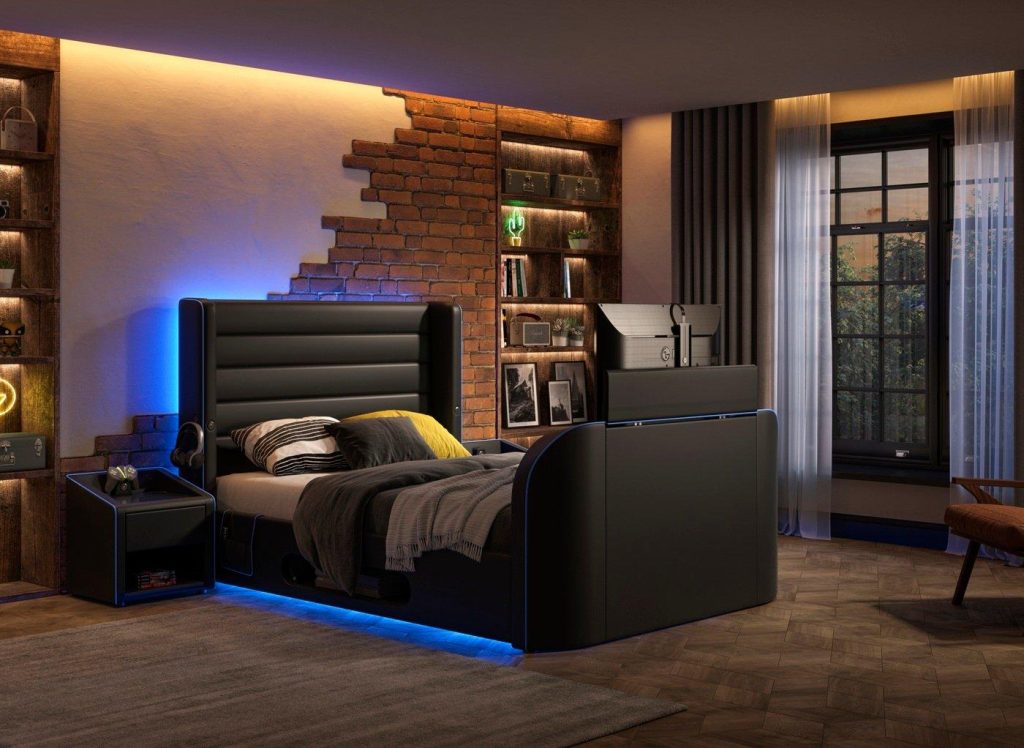 Drift Gaming Ottoman TV Bed Frame - 4'0 Small Double - Black