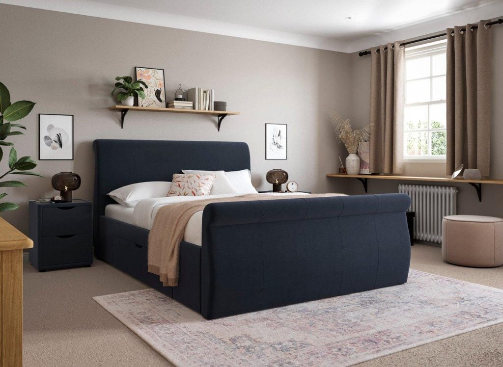 Lucia Upholstered Bed Frame - 3'0 Single - Blue