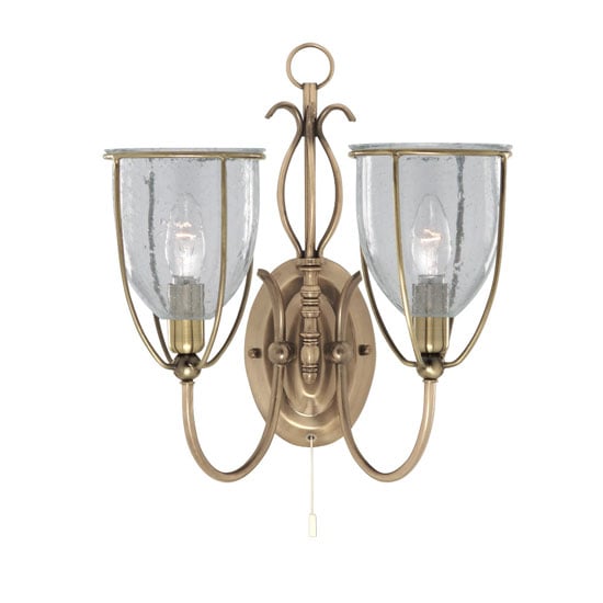 Silhouette Antique Brass 2 Light Wall Bracket With Clear Seeded