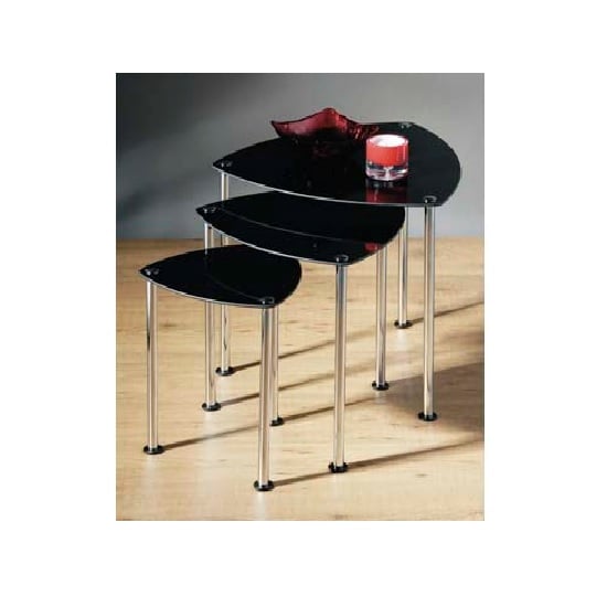 Breta Glass Nest Of 3 Tables In Black | Bed Sava