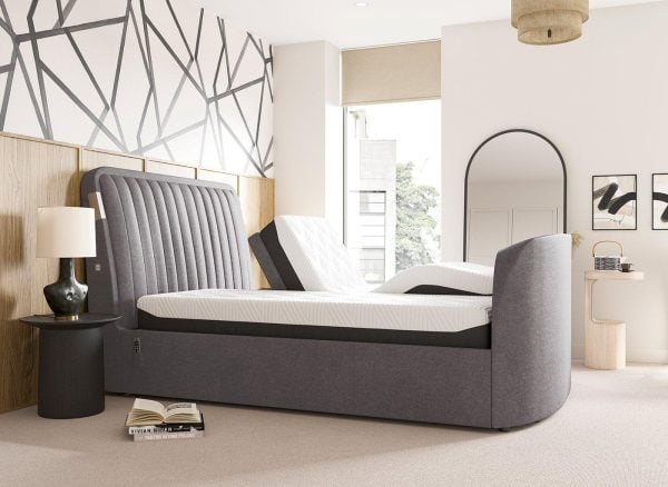 Yokohama Sleepmotion Adjustable Velvet Finish Dolby Atmos TV Bed Frame  50 King  Grey | Bed Sava