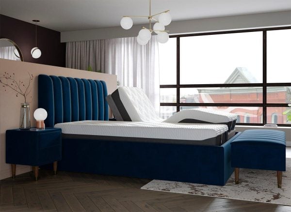 Mount Sleepmotion Adjustable Velvet Finish Bed Frame  50 King  Blue | Bed Sava
