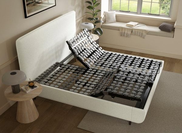 TEMPUR® Sensory Arc Adjustable Upholstered Bed Frame  60 Super King  White | Bed Sava