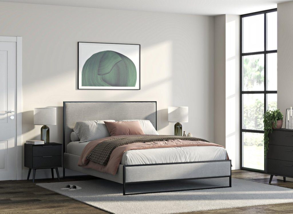Carter Upholstered Metal Bed Frame - 5'0 King - Grey