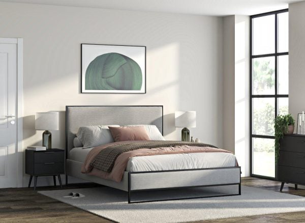 Carter Upholstered Metal Bed Frame  50 King  Grey | Bed Sava