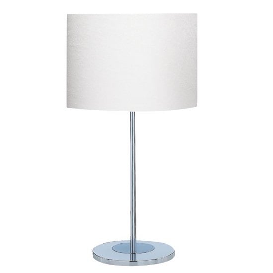 Chrome Round Base Table Lamp With White Fabric Shade | Bed Sava