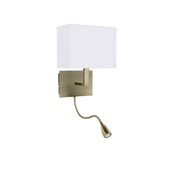 Dual Arm Antique Brass Wall Lamp With Oblong Fabric Shade | Bed Sava