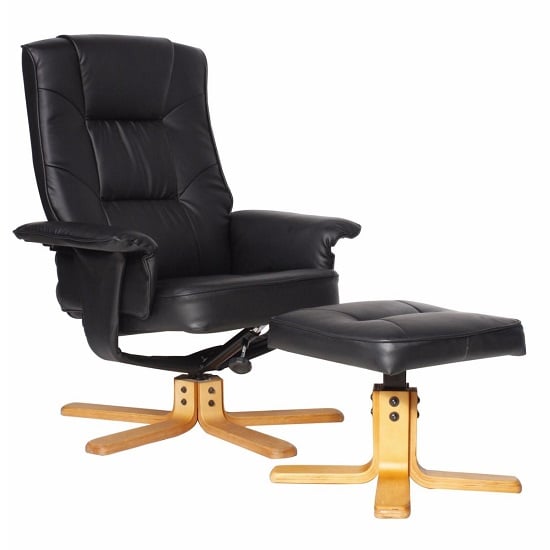 Canzone Faux Leather Recliner Chair With Footstool In Black | Bed Sava
