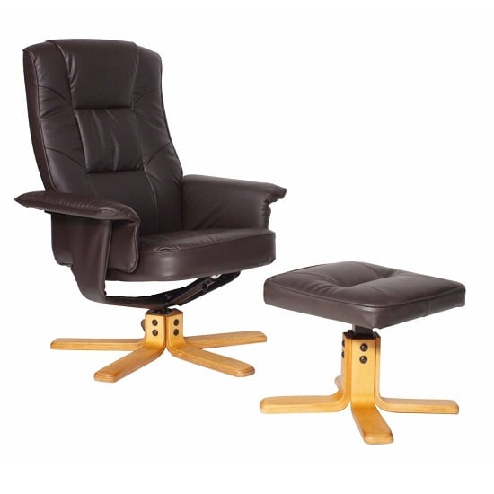 Canzone Faux Leather Recliner Chair With Footstool In Brown | Bed Sava