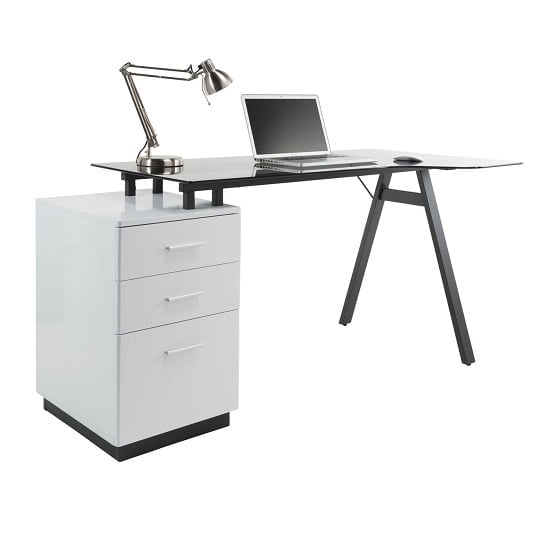 Carlton Smoked Glass Laptop Desk With 3 Drawers In White | Bed Sava