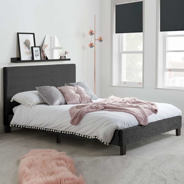 Beano Fabric Small Double Bed In Black Crushed Velvet | Bed Sava