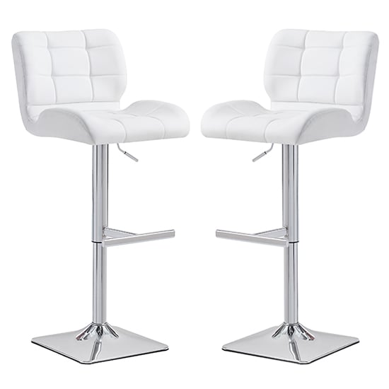 Candid White Faux Leather Bar Stools With Chrome Base In Pair | Bed Sava
