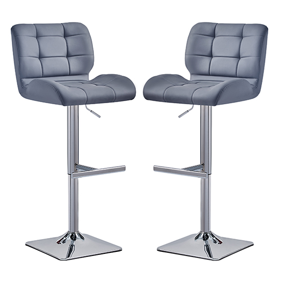 Candid Grey Faux Leather Bar Stools With Chrome Base In Pair | Bed Sava