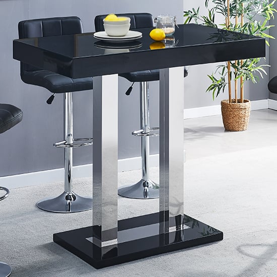 Caprice High Gloss Bar Table Rectangular Glass Top In Black | Bed Sava