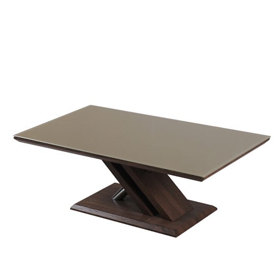 Cubic Coffee Table In Beige Glass Top With Walnut Base | Bed Sava