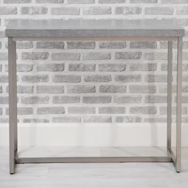 Dania Wooden Console Table With Steel Legs In Concrete Effect | Bed Sava