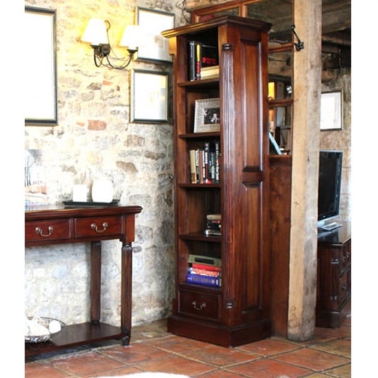Belarus Narrow Alcove Open Bookcase In Mahogany With 1 Drawer | Bed Sava