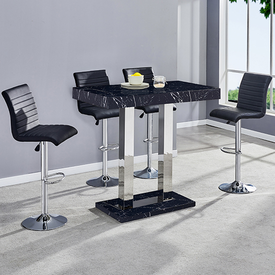Caprice Milano Effect Gloss Bar Table 4 Ripple Black Stools | Bed Sava