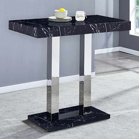 Caprice High Gloss Bar Table Rectangular In Milano Marble Effect | Bed Sava