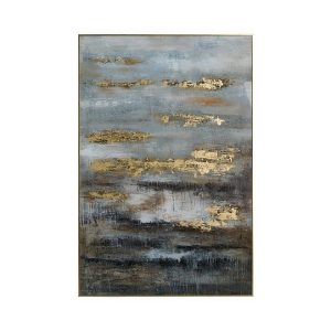 Abstract Grey and Gold Framed Glass Picture | Bed Sava