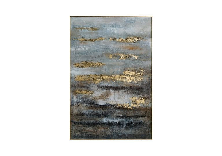 Abstract Grey and Gold Framed Glass Picture