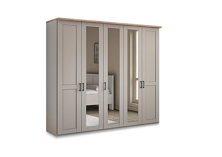Wiemann - Adeline 5 Door Hinged Wardrobe with 3 Mirrors - Pebble Grey