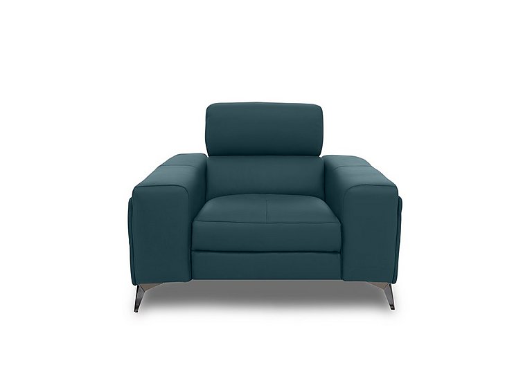 Action Leather Armchair with Manual Storage Arm - Midnight Jade