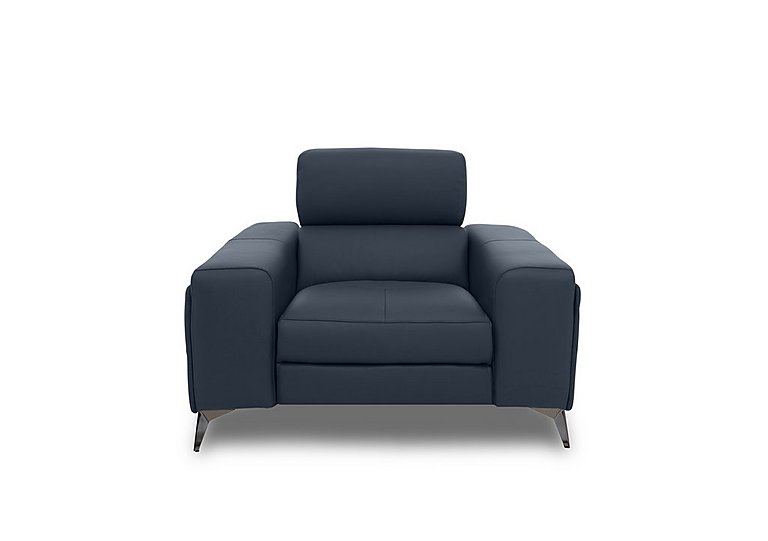 Action Leather Armchair with Manual Storage Arm - Natural Milled Navy